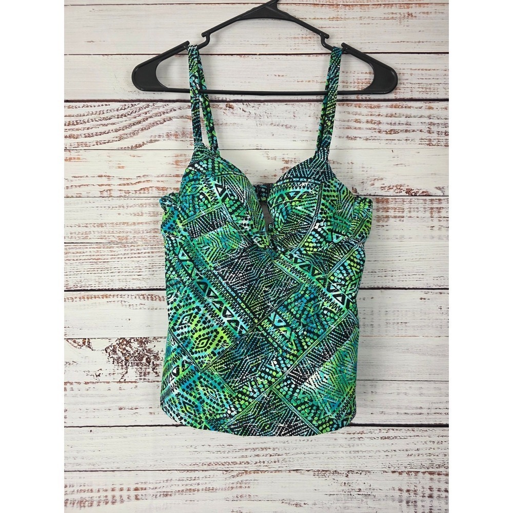 Maidenform Swim Top 34C Womens Pullover Green Multicolor Adjustable‎ Straps